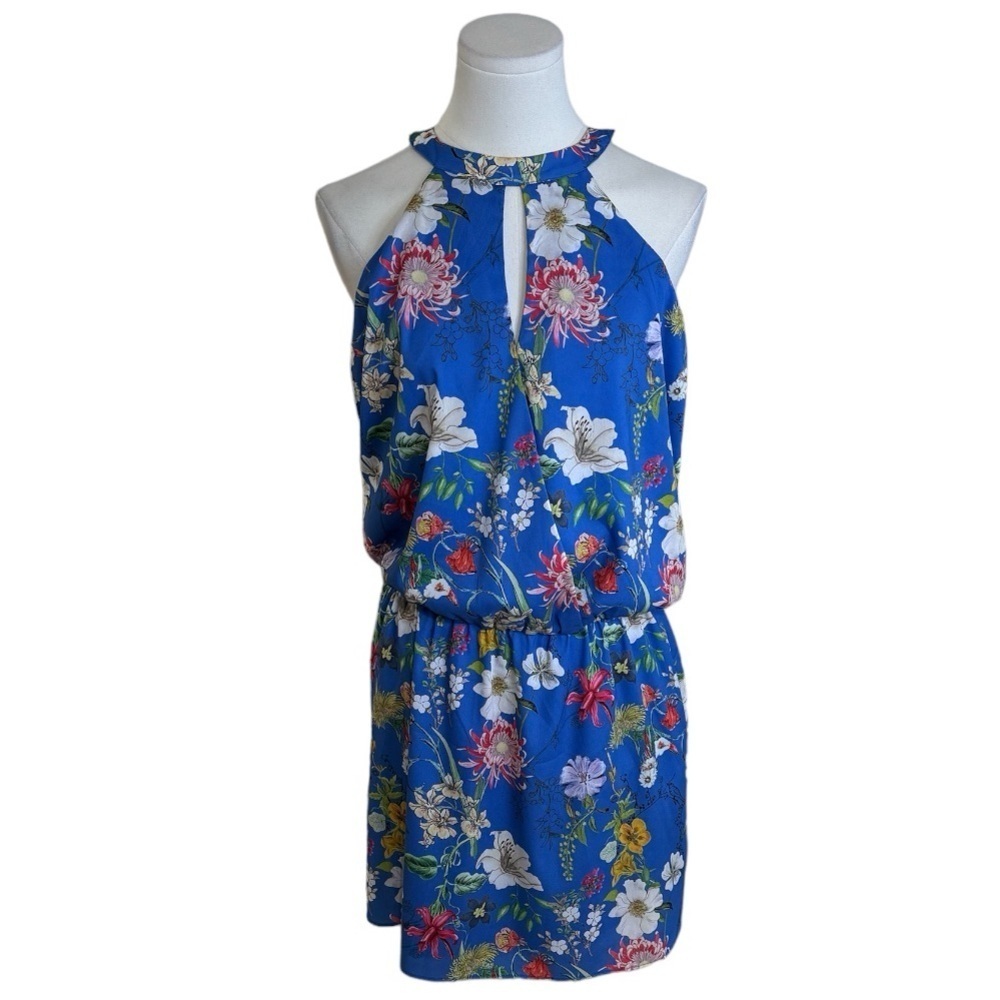 PARKER Carlotta Sangria Floral Faux Wrap
Cutout Halter Mini Dress Size M Flowy